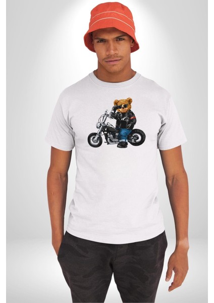 Kask Güneş Gözlüğü Motor Ayı Kadın Erkek Unisex Beyaz Organik Baskılı T-Shirt Penye Yüksek Kalite modelleri