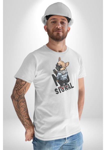 Cep Telefonu No Signal Kadın Erkek Unisex Beyaz Organik Baskılı T-Shirt Penye Yüksek Kalite