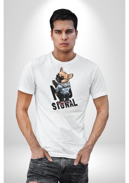 Cep Telefonu No Signal Kadın Erkek Unisex Beyaz Organik Baskılı T-Shirt Penye Yüksek Kalite indirimleri