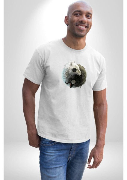 Yin Ile Yang Beyaz Siyah Kurt Kadın Erkek Unisex Beyaz Organik Baskılı T-Shirt Penye Yüksek Kalite modelleri