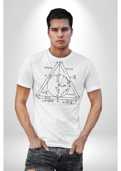 Pisagor Çember Matematik Kadın Erkek Unisex Beyaz Organik Baskılı T-Shirt Penye Yüksek Kalite fırsatları