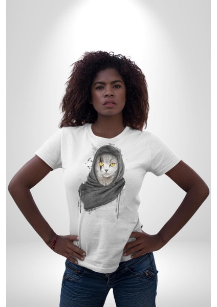 Safari Kedi Şal Eşarp Kadın Erkek Unisex Beyaz Organik Baskılı T-Shirt Penye Yüksek Kalite fiyatları
