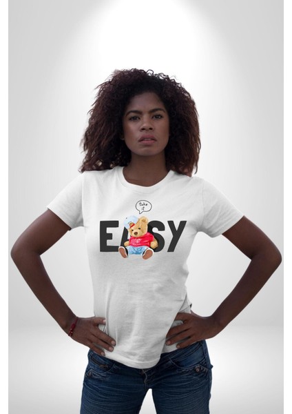 Teddy Boşver Tasarımı Kadın Erkek Unisex Beyaz Organik Baskılı T-Shirt Penye Yüksek Kalite