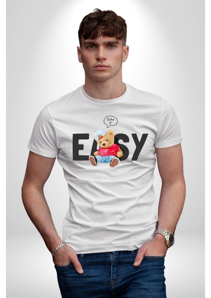 Teddy Boşver Tasarımı Kadın Erkek Unisex Beyaz Organik Baskılı T-Shirt Penye Yüksek Kalite fiyatları