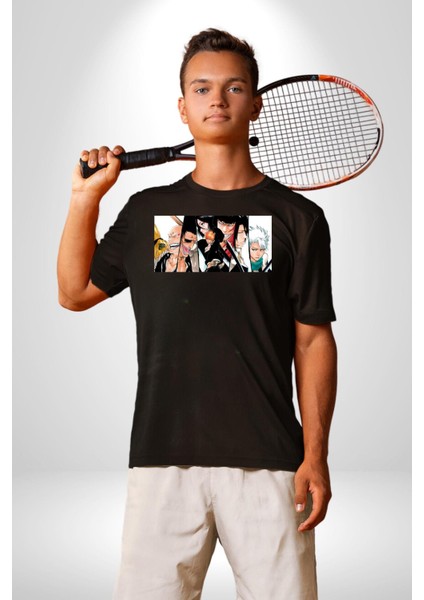 Bleach Anime Kadın Erkek Unisex Siyah Organik Baskılı T-Shirt Penye Yüksek Kalite fırsatları