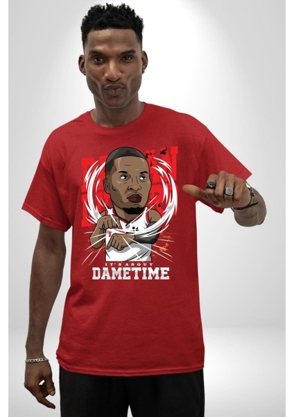 Basketbol Oyun Zamanı Pamuklu Bisiklet Yaka Kadın Erkek Oversize Boyfriend Dijital Baskılı Kırmızı T-Shirt
