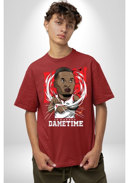 Basketbol Oyun Zamanı Pamuklu Bisiklet Yaka Kadın Erkek Oversize Boyfriend Dijital Baskılı Kırmızı T-Shirt modelleri