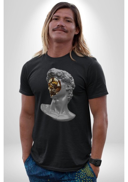 Modern Sanat Apollo Kadın Erkek Unisex Siyah Organik Baskılı T-Shirt Penye Yüksek Kalite modelleri