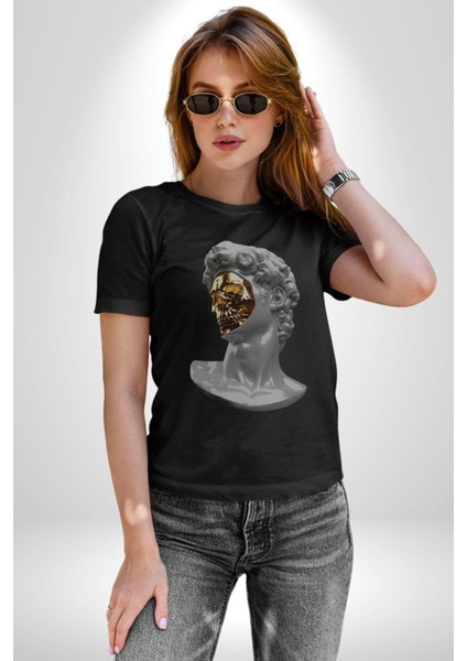 Modern Sanat Apollo Kadın Erkek Unisex Siyah Organik Baskılı T-Shirt Penye Yüksek Kalite fırsatları