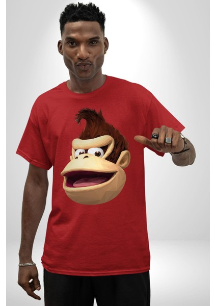 Maymun Krallığı Pamuklu Bisiklet Yaka Kadın Erkek Oversize Boyfriend Dijital Baskılı Kırmızı T-Shirt fiyatları