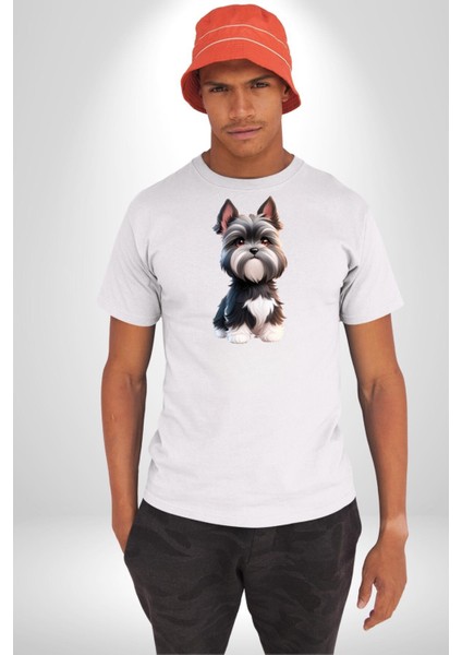 Sevimli Beyaz Gri Köpek Kadın Erkek Unisex Beyaz Organik Baskılı T-Shirt Penye Yüksek Kalite fiyatları