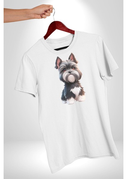 Sevimli Beyaz Gri Köpek Kadın Erkek Unisex Beyaz Organik Baskılı T-Shirt Penye Yüksek Kalite indirimleri