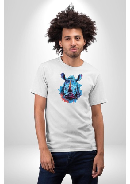 Su Aygırı Hipopotamo Renkli Kadın Erkek Unisex Beyaz Organik Baskılı T-Shirt Penye Yüksek Kalite
