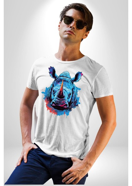 Su Aygırı Hipopotamo Renkli Kadın Erkek Unisex Beyaz Organik Baskılı T-Shirt Penye Yüksek Kalite