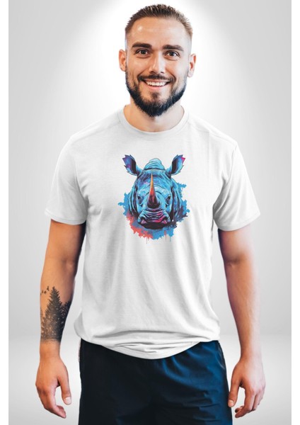 Su Aygırı Hipopotamo Renkli Kadın Erkek Unisex Beyaz Organik Baskılı T-Shirt Penye Yüksek Kalite