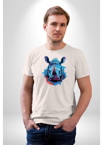 Su Aygırı Hipopotamo Renkli Kadın Erkek Unisex Beyaz Organik Baskılı T-Shirt Penye Yüksek Kalite