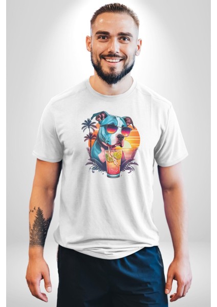 Tatil Köpek Soğuk Kokteyl Içeçek Kadın Erkek Unisex Beyaz Organik Baskılı T-Shirt Penye Yüksek Kalite fiyatları