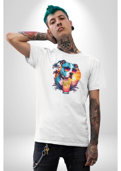 Tatil Köpek Soğuk Kokteyl Içeçek Kadın Erkek Unisex Beyaz Organik Baskılı T-Shirt Penye Yüksek Kalite modelleri