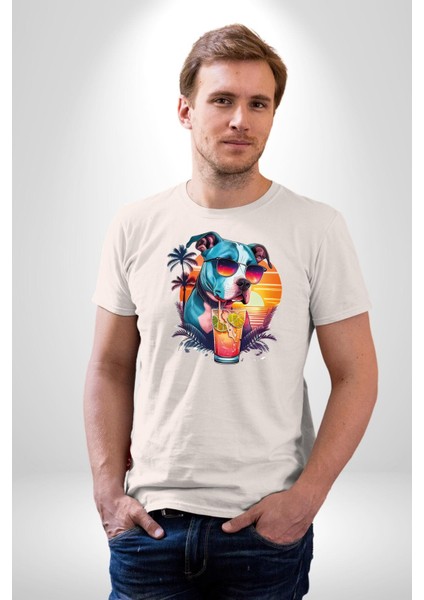Tatil Köpek Soğuk Kokteyl Içeçek Kadın Erkek Unisex Beyaz Organik Baskılı T-Shirt Penye Yüksek Kalite fırsatları