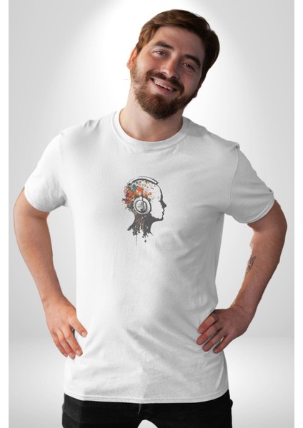 Kafatası Kulaklık Ergen Enerjisi Kadın Erkek Unisex Beyaz Organik Baskılı T-Shirt Penye Yüksek Kalite fırsatları