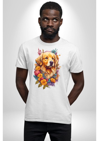 Golden Çiçekli Baby Face Kadın Erkek Unisex Beyaz Organik Baskılı T-Shirt Penye Yüksek Kalite