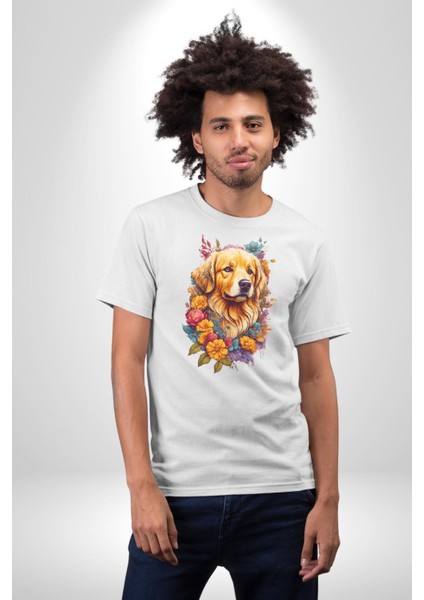 Golden Çiçekli Baby Face Kadın Erkek Unisex Beyaz Organik Baskılı T-Shirt Penye Yüksek Kalite fırsatları