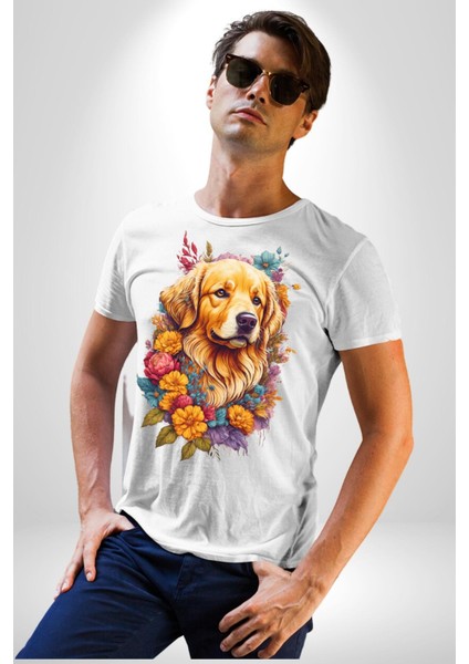 Golden Çiçekli Baby Face Kadın Erkek Unisex Beyaz Organik Baskılı T-Shirt Penye Yüksek Kalite indirimleri