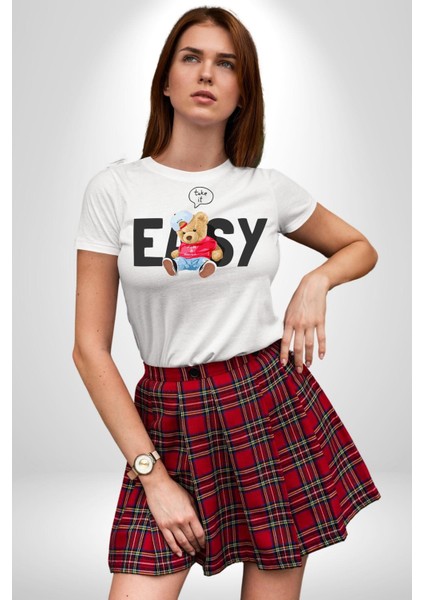 Teddy Boşver Tasarımı Kadın Erkek Unisex Beyaz Organik Baskılı T-Shirt Penye Yüksek Kalite modelleri