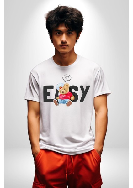 Teddy Boşver Tasarımı Kadın Erkek Unisex Beyaz Organik Baskılı T-Shirt Penye Yüksek Kalite fırsatları