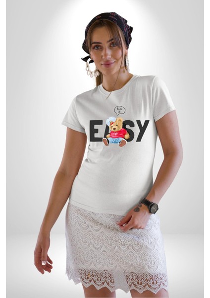 Teddy Boşver Tasarımı Kadın Erkek Unisex Beyaz Organik Baskılı T-Shirt Penye Yüksek Kalite indirimleri