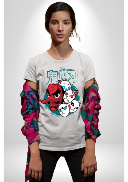 Japon Anime Tengu Maske Kadın Erkek Unisex Beyaz Organik Baskılı T-Shirt Penye Yüksek Kalite fiyatları
