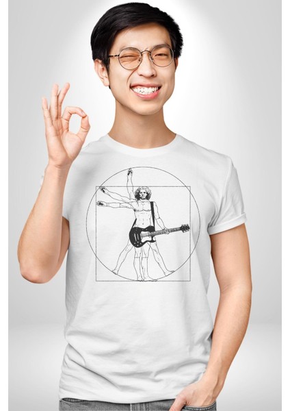 Anatomy Gitar Leonardo Kadın Erkek Unisex Beyaz Organik Baskılı T-Shirt Penye Yüksek Kalite modelleri