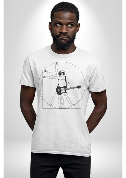 Anatomy Gitar Leonardo Kadın Erkek Unisex Beyaz Organik Baskılı T-Shirt Penye Yüksek Kalite fırsatları
