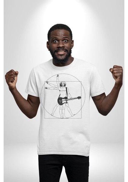 Anatomy Gitar Leonardo Kadın Erkek Unisex Beyaz Organik Baskılı T-Shirt Penye Yüksek Kalite indirimleri