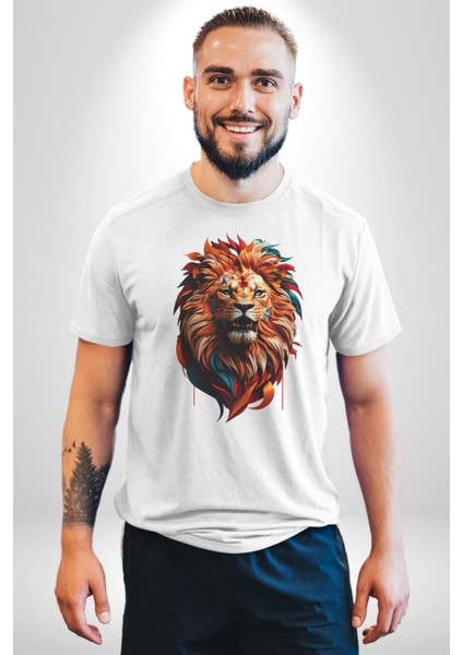 Renkli Kaplan Kükrüyor Kadın Erkek Unisex Beyaz Organik Baskılı T-Shirt Penye Yüksek Kalite fırsatları