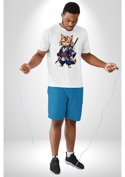 Japon Samuray Kılınç Kadın Erkek Unisex Beyaz Organik Baskılı T-Shirt Penye Yüksek Kalite indirimleri