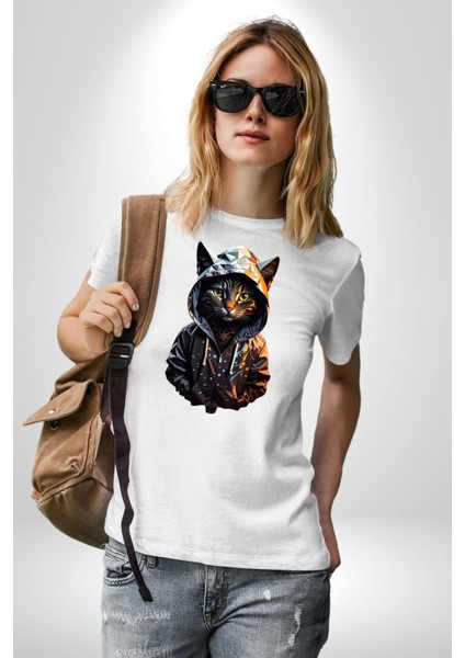 Hip Hop Gençlik Kedi Çeket Kadın Erkek Unisex Beyaz Organik Baskılı T-Shirt Penye Yüksek Kalite fiyatları
