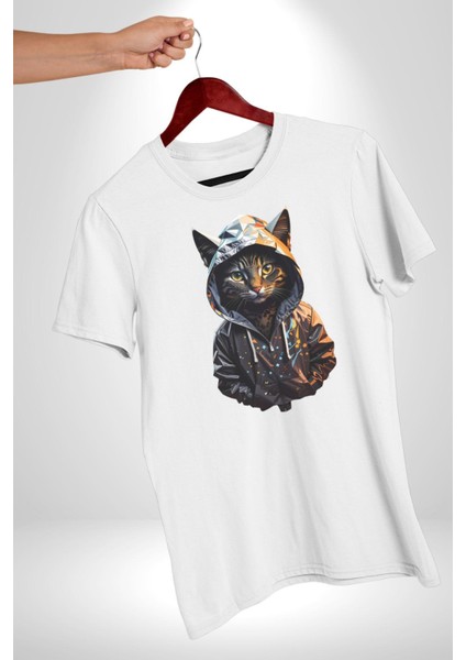 Hip Hop Gençlik Kedi Çeket Kadın Erkek Unisex Beyaz Organik Baskılı T-Shirt Penye Yüksek Kalite modelleri