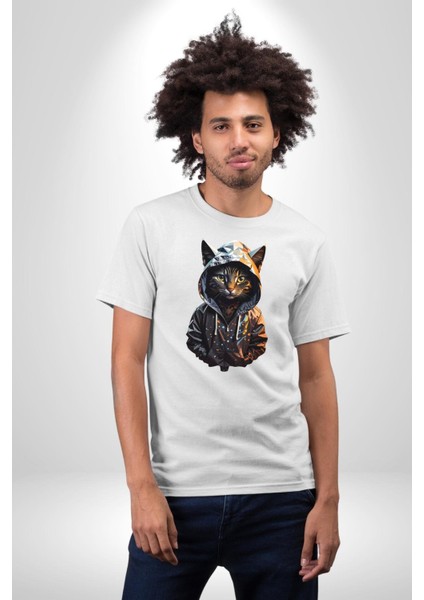 Hip Hop Gençlik Kedi Çeket Kadın Erkek Unisex Beyaz Organik Baskılı T-Shirt Penye Yüksek Kalite fırsatları