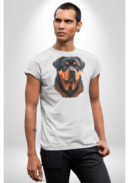 Rottweiler A Secere Kadın Erkek Unisex Beyaz Organik Baskılı T-Shirt Penye Yüksek Kalite fırsatları