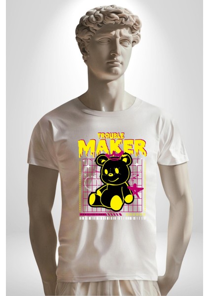 Baş Belası Teddy Kadın Erkek Unisex Beyaz Organik Baskılı T-Shirt Penye Yüksek Kalite fiyatları