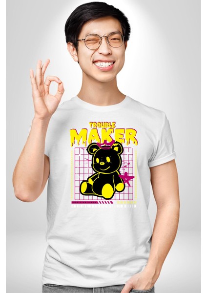 Baş Belası Teddy Kadın Erkek Unisex Beyaz Organik Baskılı T-Shirt Penye Yüksek Kalite fırsatları