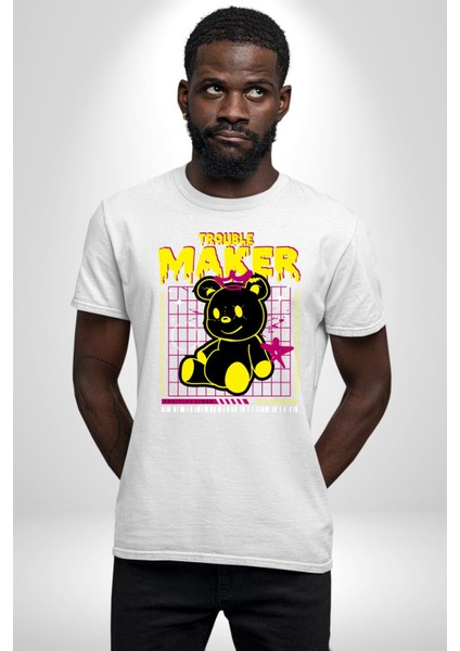 Baş Belası Teddy Kadın Erkek Unisex Beyaz Organik Baskılı T-Shirt Penye Yüksek Kalite indirimleri
