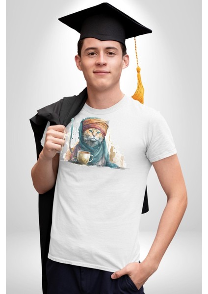 Türk Kahvesi Kedi Kadın Erkek Unisex Beyaz Organik Baskılı T-Shirt Penye Yüksek Kalite fiyatları