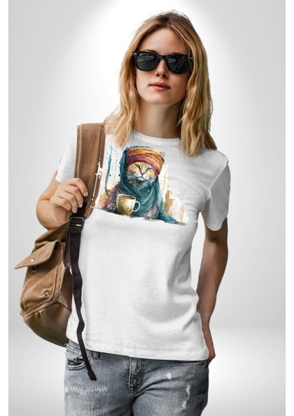 Türk Kahvesi Kedi Kadın Erkek Unisex Beyaz Organik Baskılı T-Shirt Penye Yüksek Kalite fırsatları
