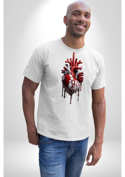 Kırmızı Beyaz Kalp Toplar Damar Kadın Erkek Unisex Beyaz Organik Baskılı T-Shirt Penye Yüksek Kalite fiyatları