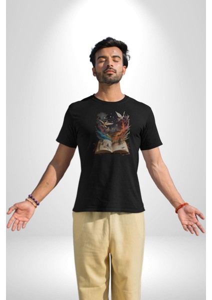 Hikaye Roman Kitabı Gerçekleşti Kadın Erkek Unisex Siyah Organik Baskılı T-Shirt Penye Yüksek Kalite modelleri