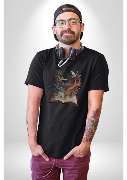 Hikaye Roman Kitabı Gerçekleşti Kadın Erkek Unisex Siyah Organik Baskılı T-Shirt Penye Yüksek Kalite indirimleri