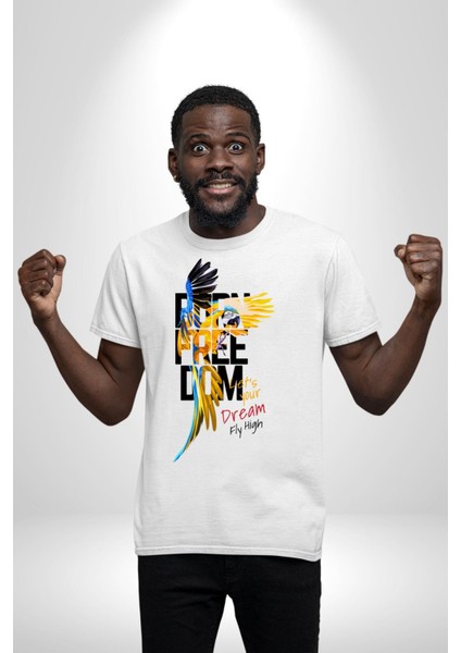 Özgür Doğmuş Yükseklerden Ucalım Kadın Erkek Unisex Beyaz Organik Baskılı T-Shirt Penye Yüksek Kalite fiyatları