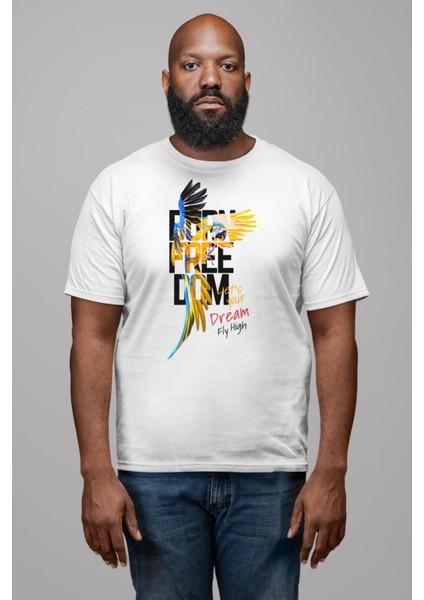 Özgür Doğmuş Yükseklerden Ucalım Kadın Erkek Unisex Beyaz Organik Baskılı T-Shirt Penye Yüksek Kalite modelleri